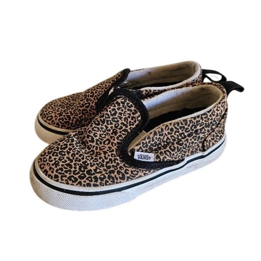 Vans Toddler Classic Slip-On Leopard Print Sneakers Tan Black Size 8.0 Toddler
